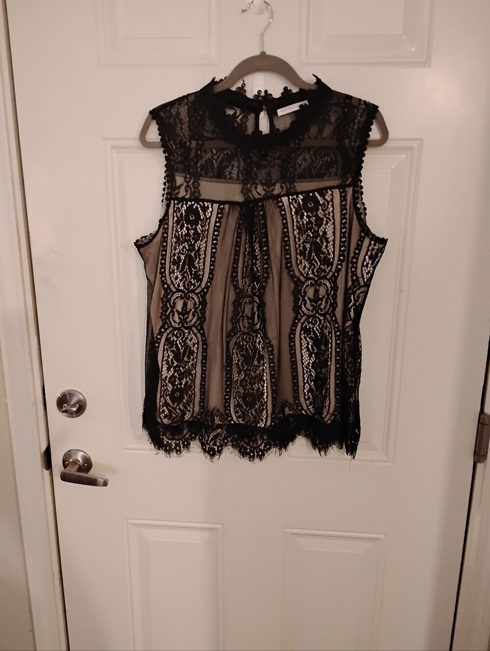 Lace Overlay Sleeveless Top - Black